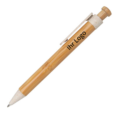 Druckkugelschreiber Toyama aus Bambus und Weizenstroh, blaue Mine, beige Druckkugelschreiber Toyama aus Bambus und Weizenstroh, blaue Mine, beige